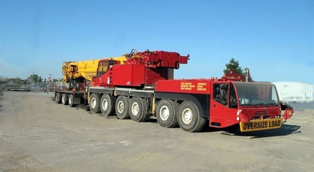 red large industrial crane